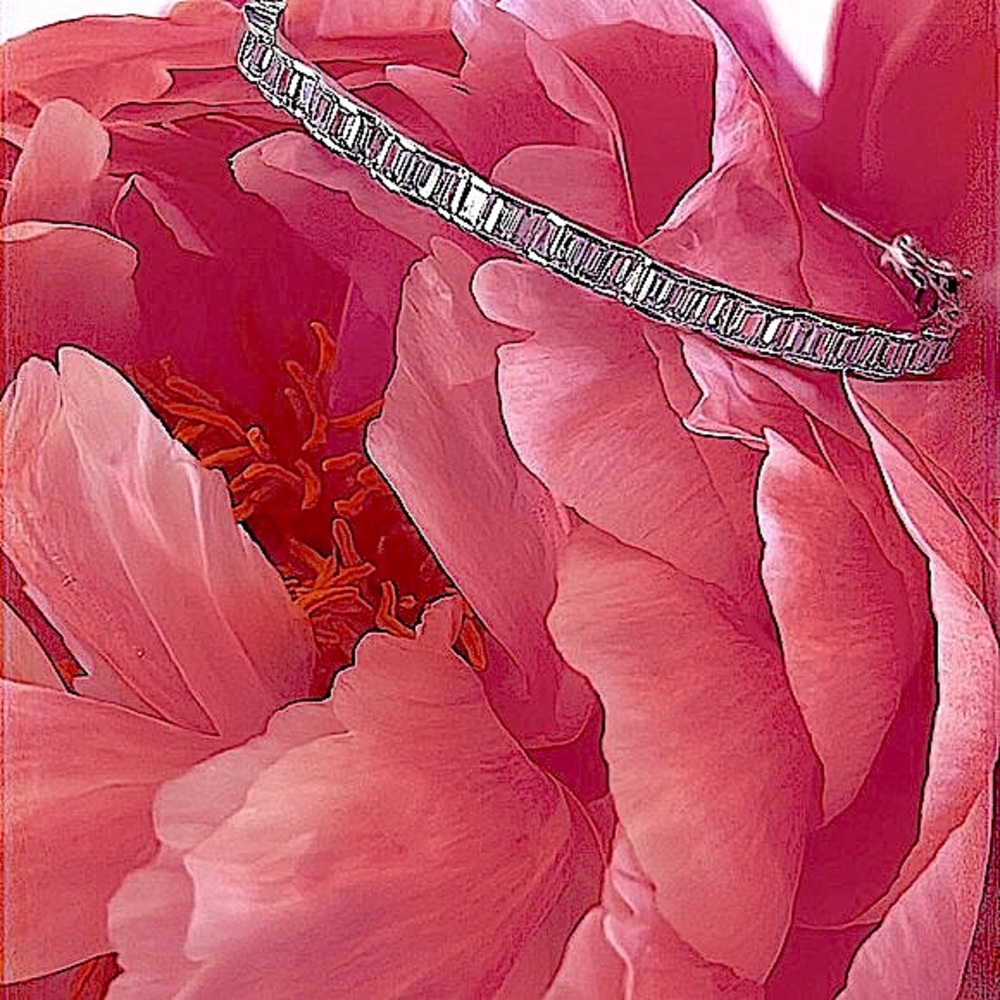 Silver Bangle w/CZ Baguette Crystals - Bridal Jewelry! NWT
